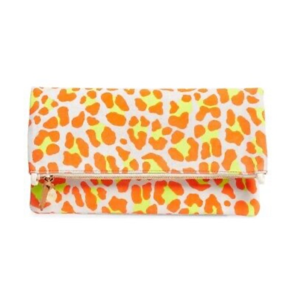 NWT Clare V. Foldover Clutch with Tabs in Cat Suede Neon Orange - Picture 3 of 7